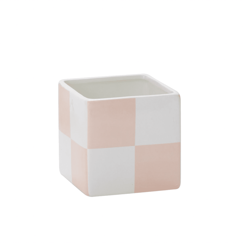 Blushed Urban Square Pot, Checkered