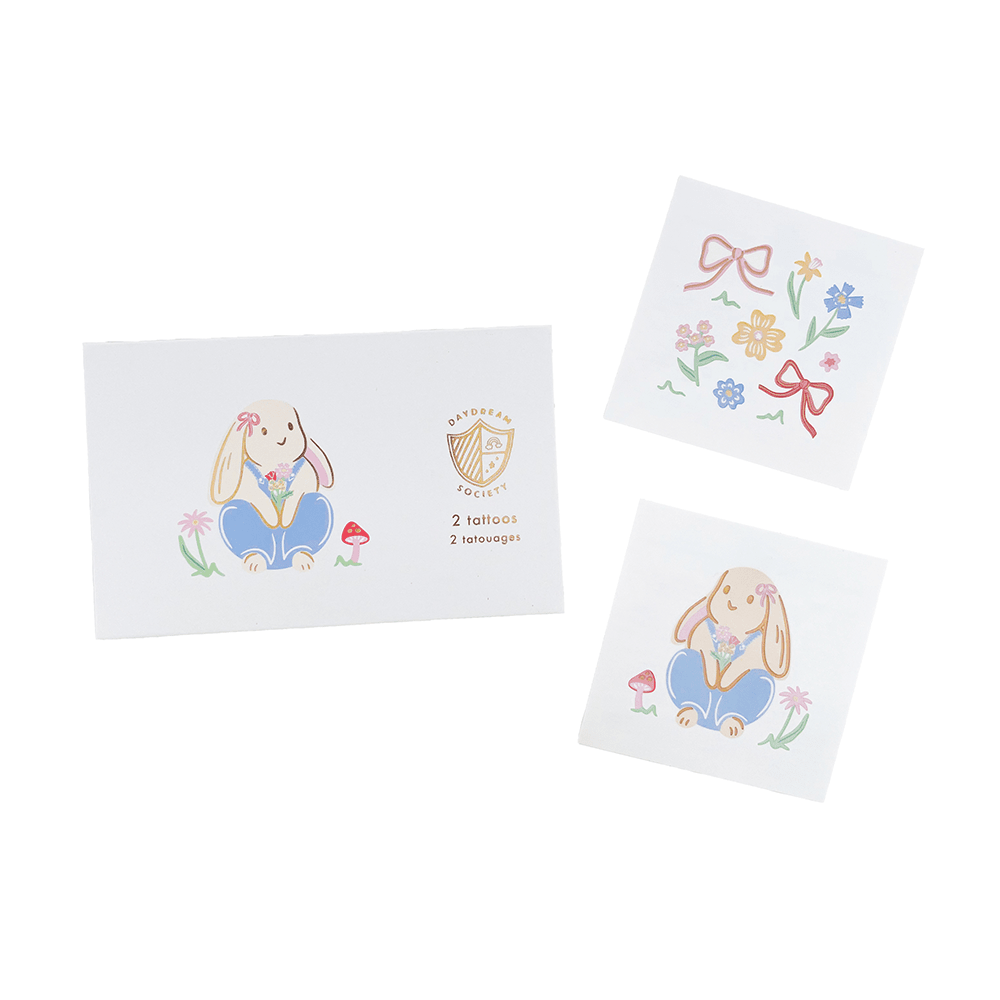 Bunnies In The Garden Overalls Bunny Temporary Tattoos, Daydream Society