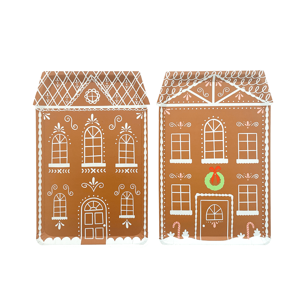 Baking Spirits Bright Tall Light Brown Gingerbread House Plates, Daydream Society