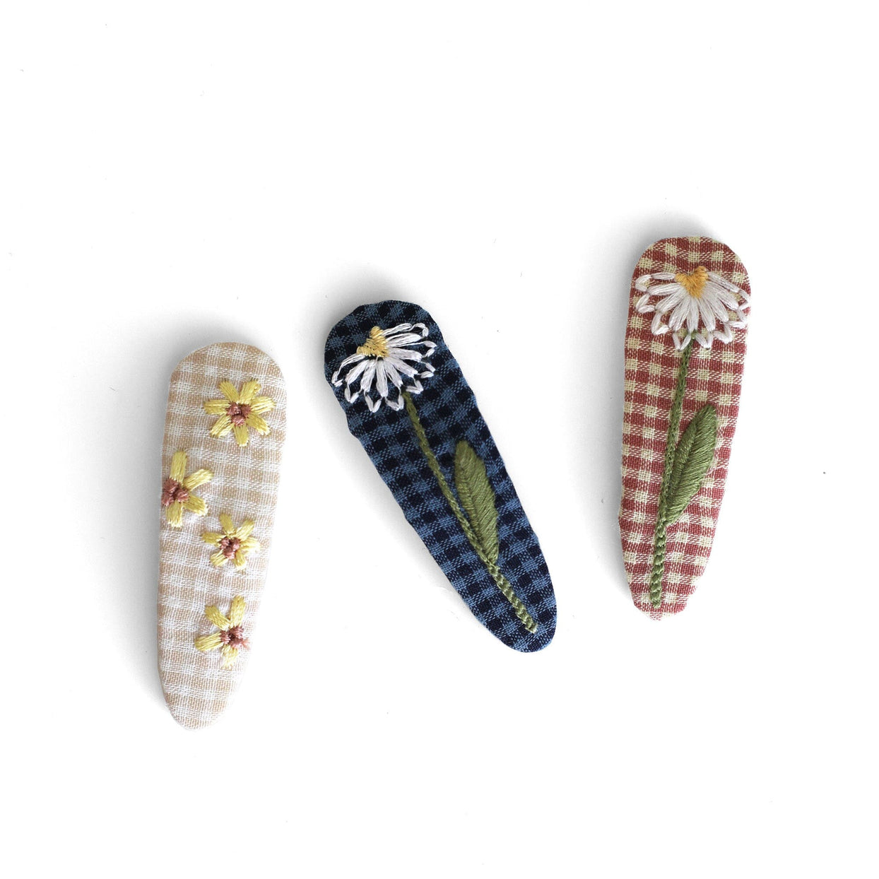 Gingham Embroidered Floral Hair Clip Set, Shop Sweet Lulu