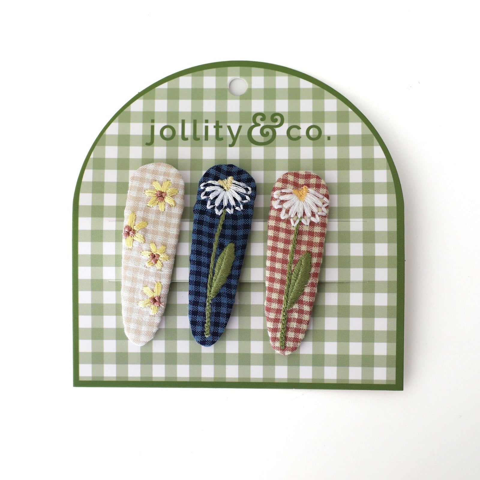 Gingham Embroidered Floral Hair Clip Set, Shop Sweet Lulu
