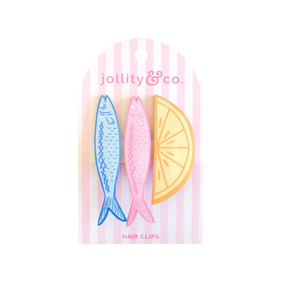 Lemon and Sardines Vegan Leather Hair Clip Set, Jollity & Co