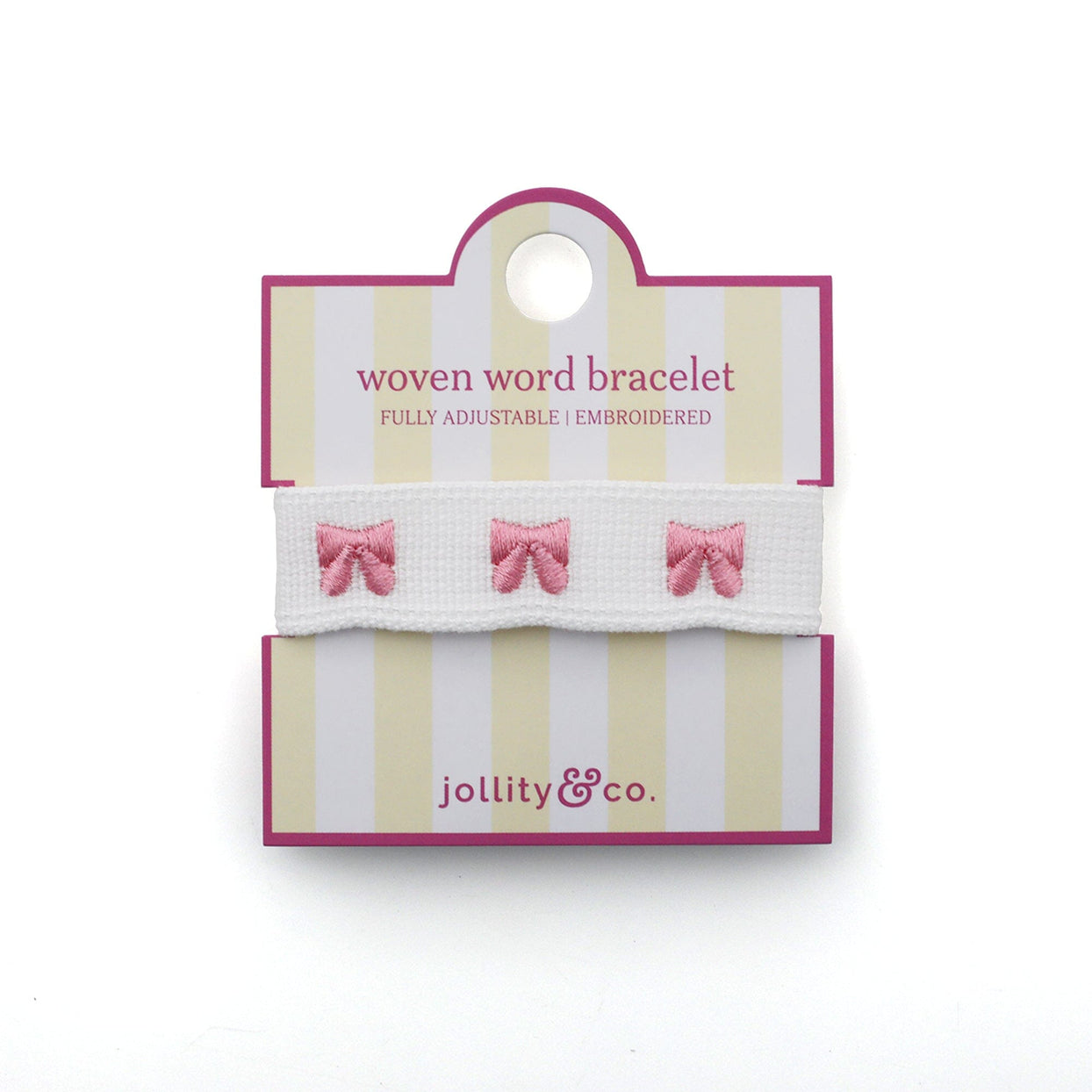 Bow Embroidered Bracelet - Pink, Jollity & Co