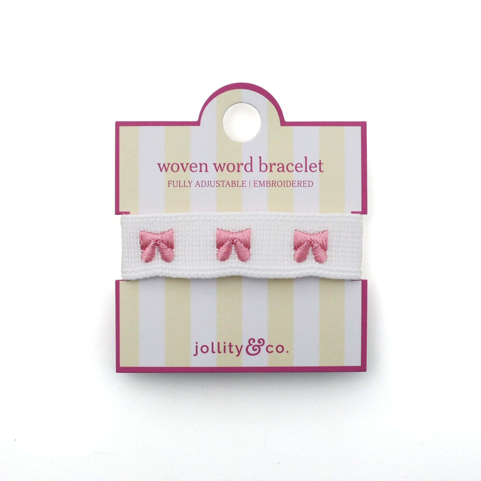 Bow Embroidered Bracelet - Pink, Jollity & Co