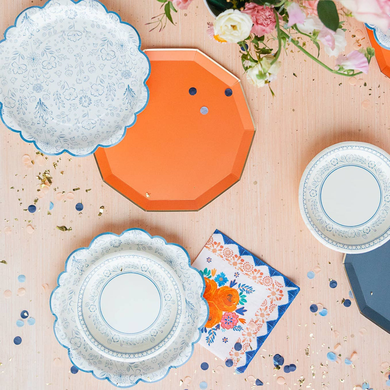 Orange Decagon Dinner Plates