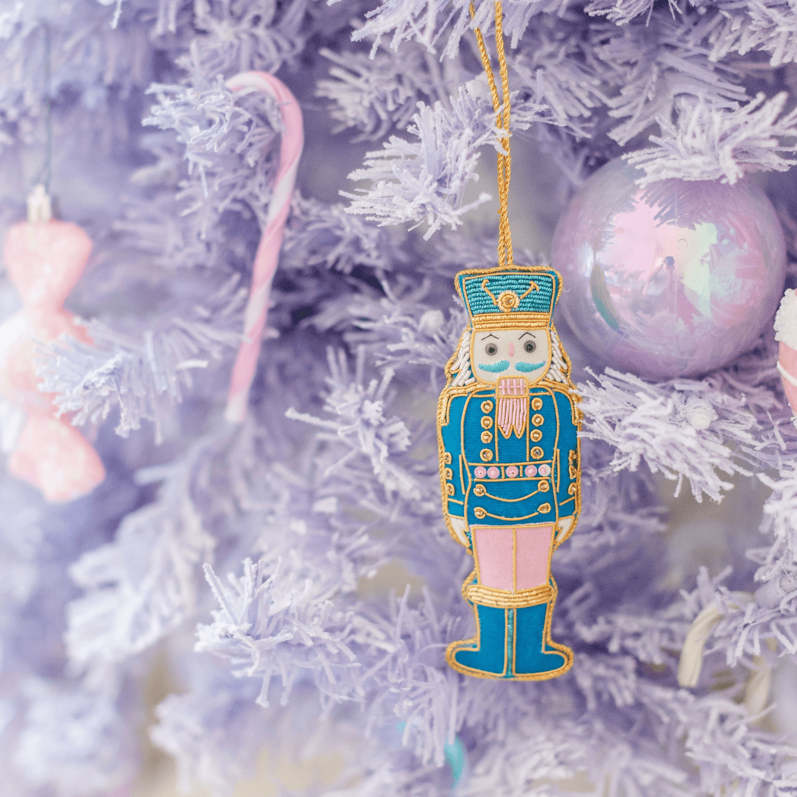 Blue & Pink Embroidered Nutcracker Ornament, Daydream Society