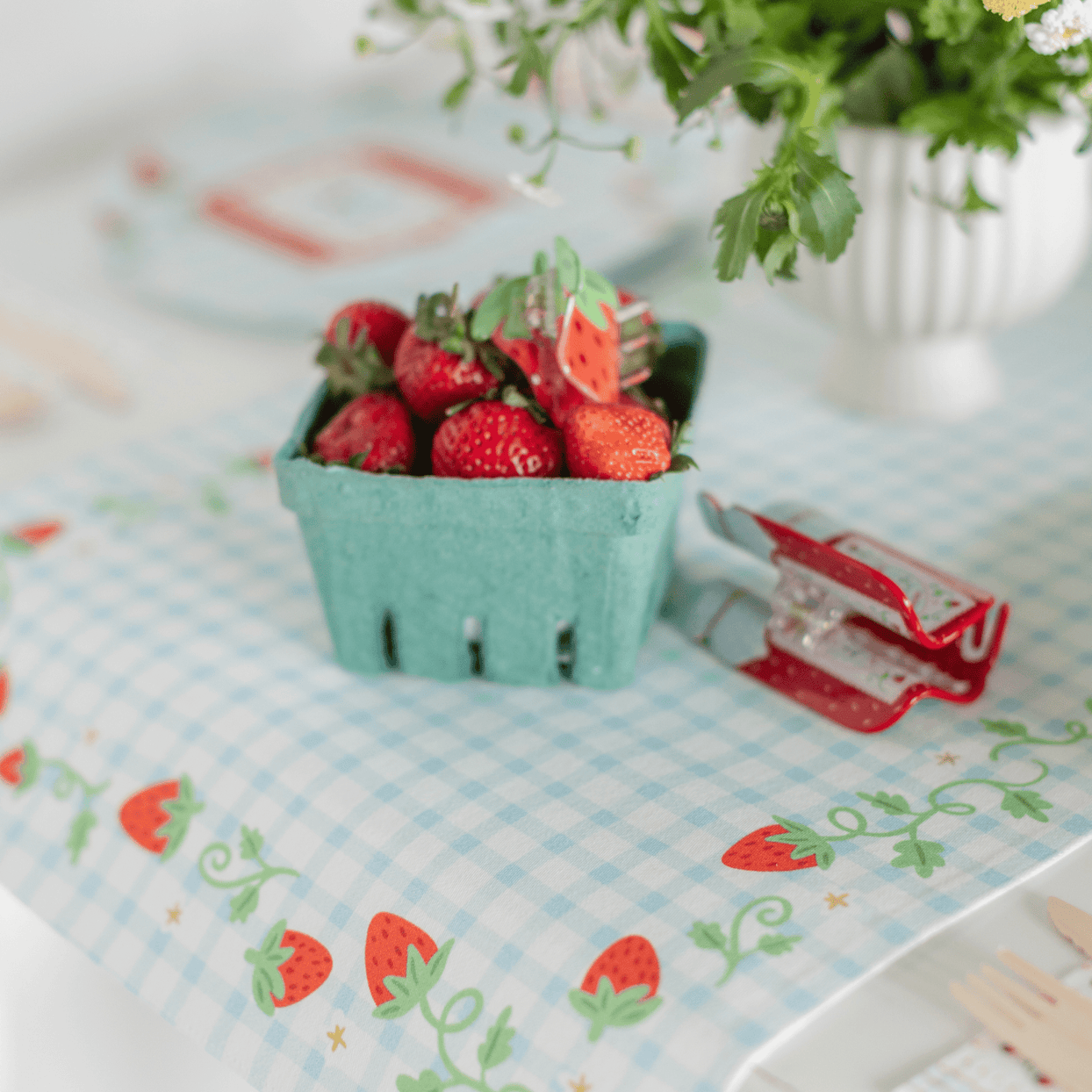 Strawberry Picnic Gingham Table Runner, Daydream Society