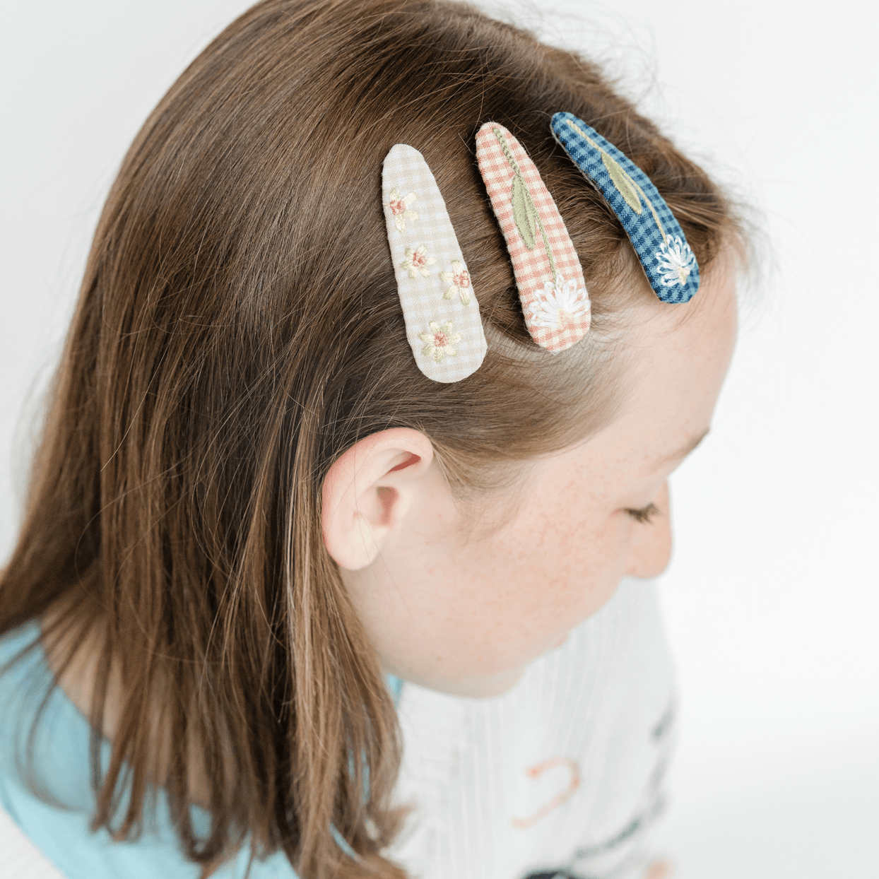 Gingham Embroidered Floral Hair Clip Set, Shop Sweet Lulu