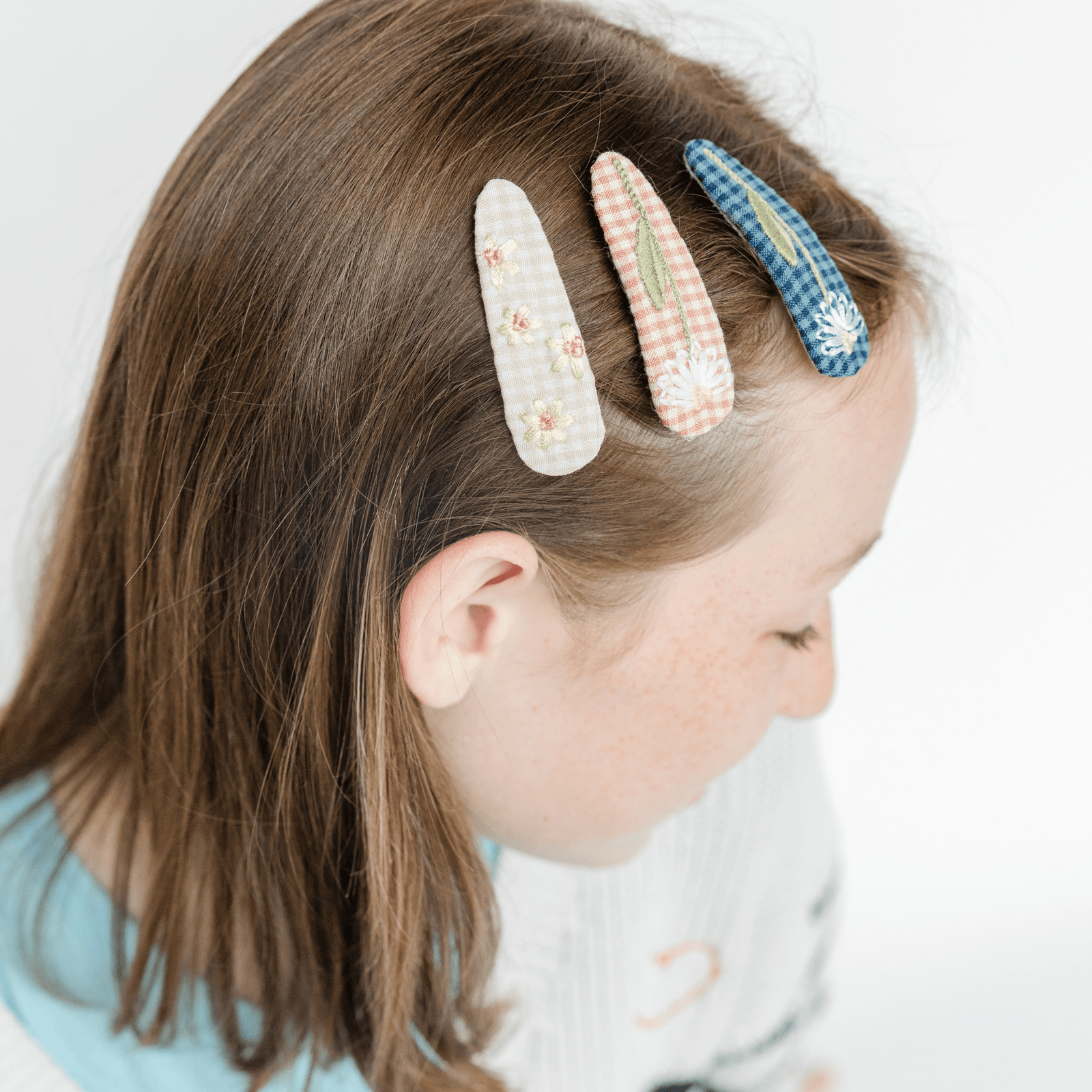 Gingham Embroidered Floral Hair Clip Set, Shop Sweet Lulu