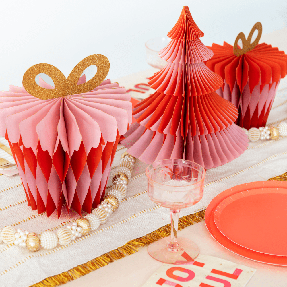 Jollity Home Pink & Red Honeycomb Tree Set of 3, Jollity & Co