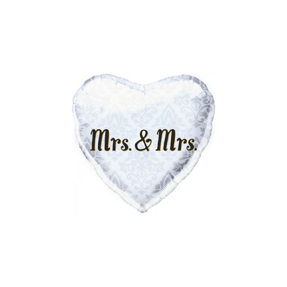 18" Mr. & Mrs. White Damask Heart Foil Balloon