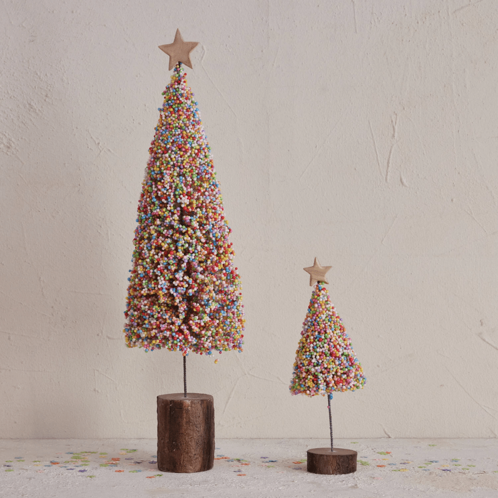 Foam Microbeads & Resin Christmas Tree w/ Wood Slice Base & Star - 2 Size Options, Shop Sweet Lulu