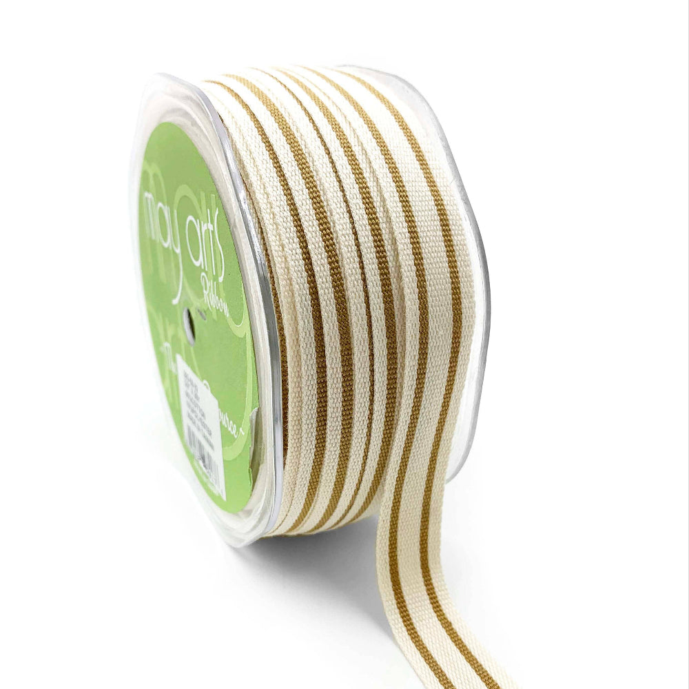 30 Yard Woven Cotton Antique Gold Double Stripes Ribbon, Shop Sweet Lulu