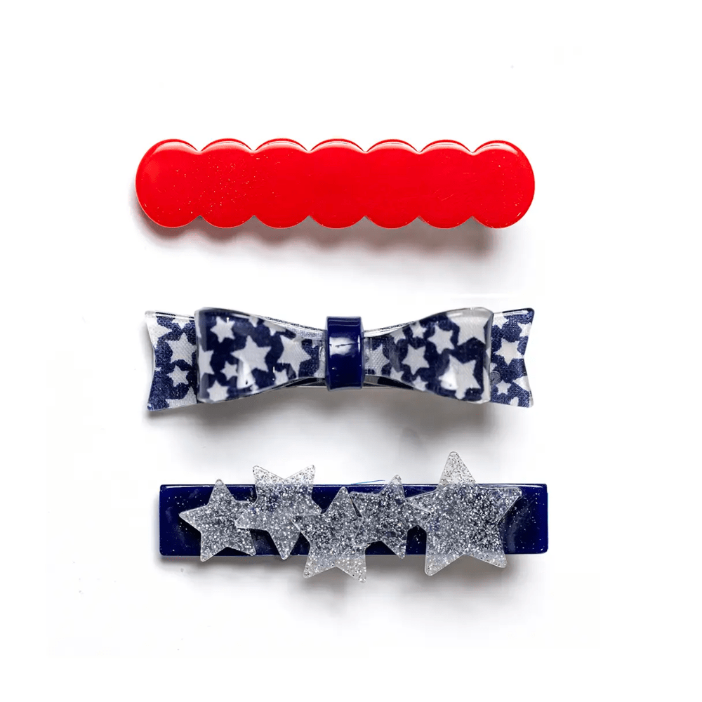 Blue + Red Summer Vibes, Star + Bow Alligator Clips - Shop Sweet Lulu