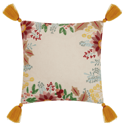 Boho Holiday Floral Embroidered Pillow, Shop Sweet Lulu