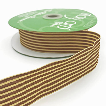 30 Yard Brown & Oatmeal Striped Grosgrain Ribbon