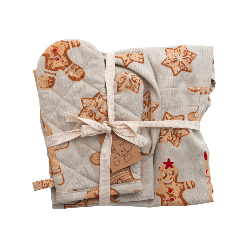 Children's Apron, Hat + Oven Mitt Set, Gingerbread Print - Shop Sweet Lulu