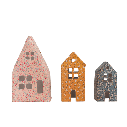 Recycled Paper Mache Houses w/ Chintz Pattern, Set of 3 - Shop Sweet Lulu