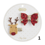 Christmas Hair Clip Set - 2pk., Reindeer & Bow