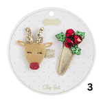 Christmas Hair Clip Set - 2pk., Reindeer & Flowers