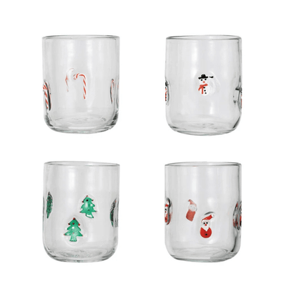 16oz Drinking Glass w/ Embedded Holiday Icons - 4 Style Options