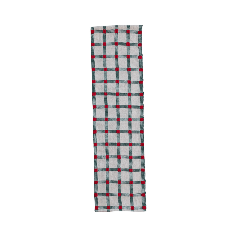 Embroidered Cotton Table Runner.- Natural, Green & Red Plaid, Shop Sweet Lulu