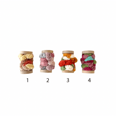 Fabric Pom Pom Trim on Wood Spool - 4 Colors