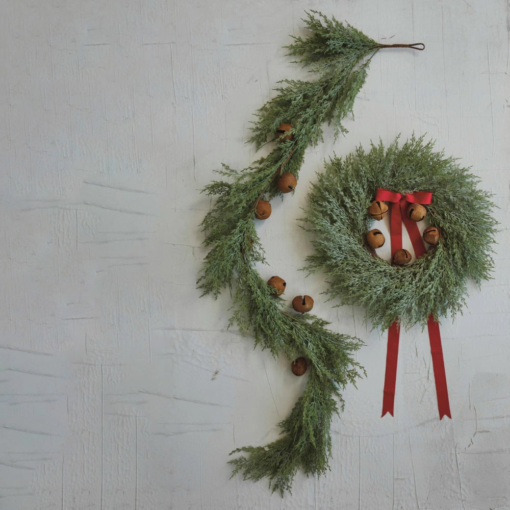 Faux Cedar Garland with Metal Bells, Shop Sweet Lulu