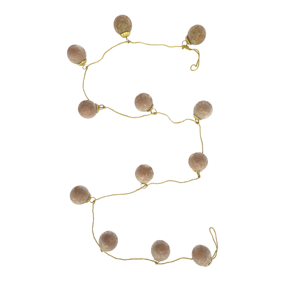 Glass Ball Ornament Garland w/ Embedded Natural Hay & Gold Cord  - Matte Pink, Shop Sweet Lulu