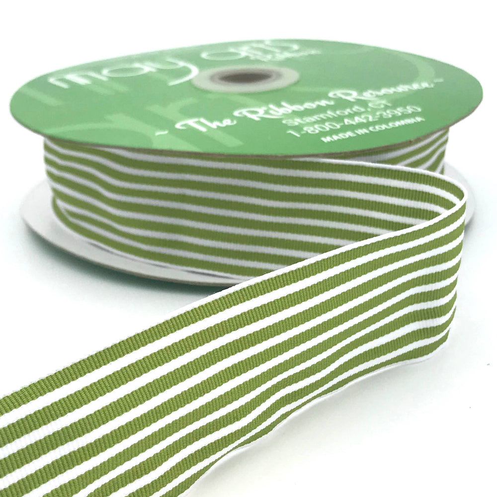 30 Yard Green & White Striped Grosgrain Ribbon, Shop Sweet Lulu
