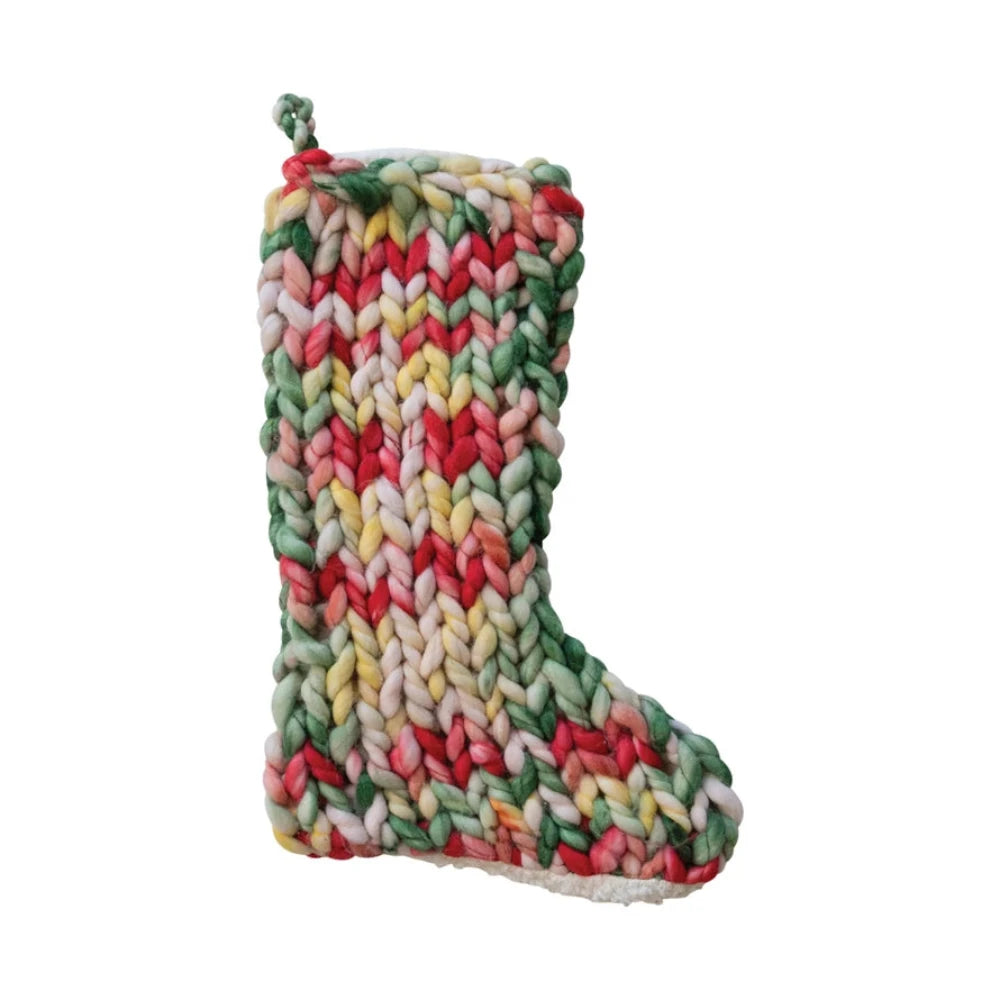 Hand-Woven Knit Stocking w/ Sherpa Back - Multi Color, Shop Sweet Lulu