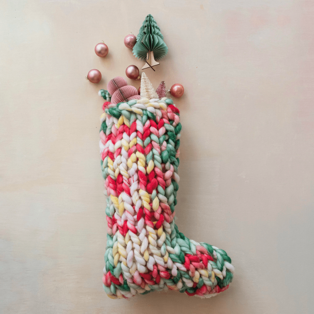 Hand-Woven Knit Stocking w/ Sherpa Back - Multi Color, Shop Sweet Lulu