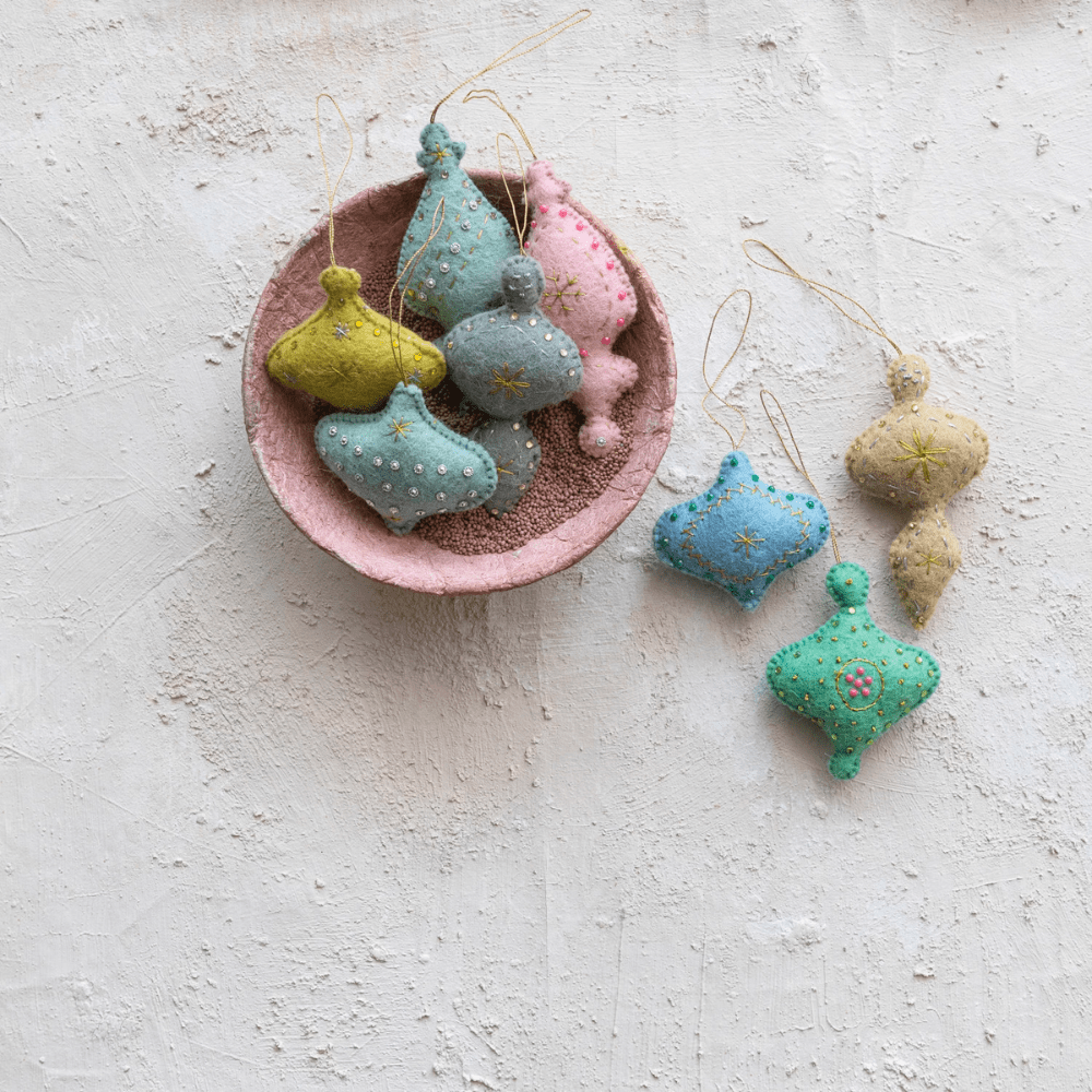 Handmade Wool Felt Ornament w/ Embroidery, Sequins & Beads, 8 Styles, Shop Sweet Lulu