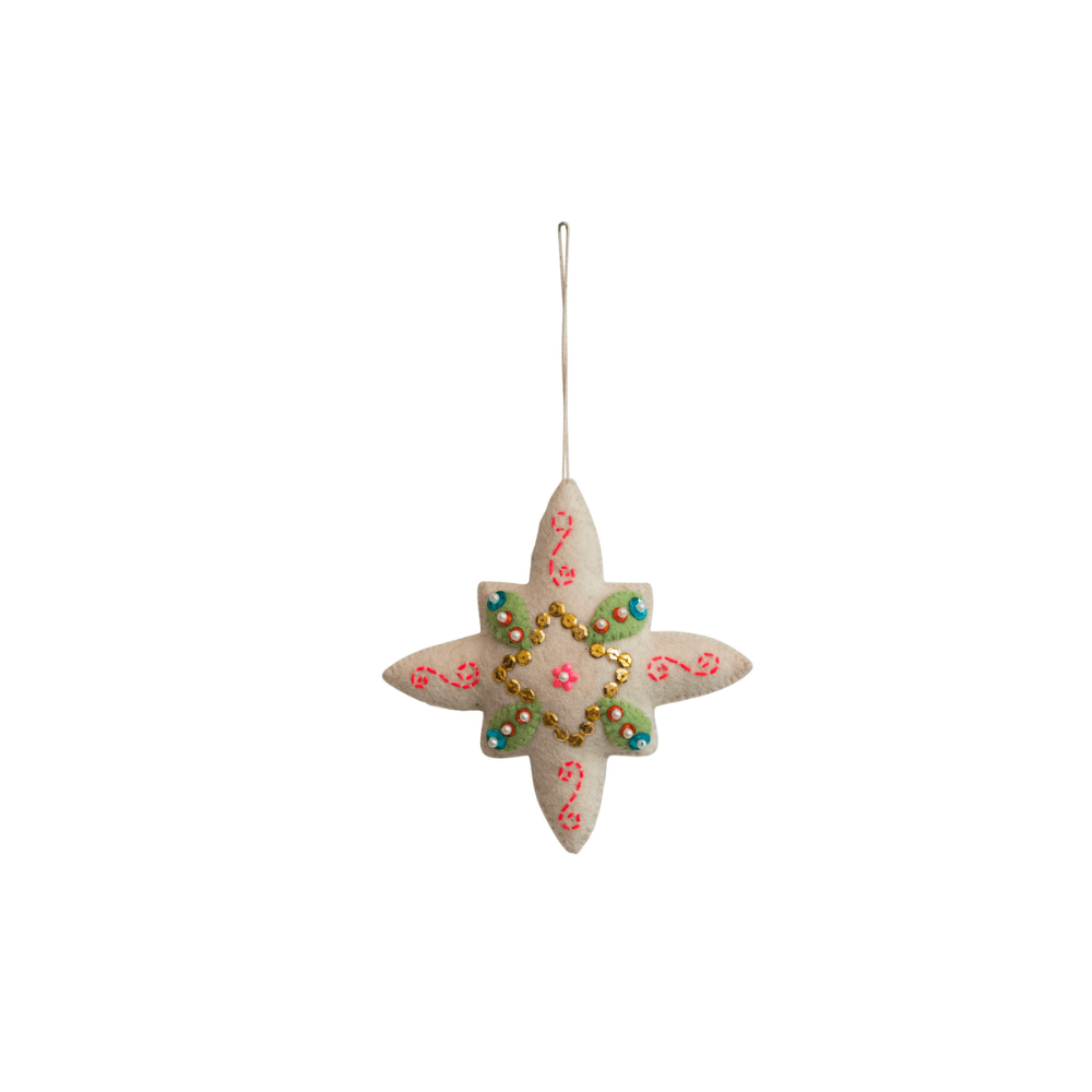 Handmade Wool Felt Star Ornament w/ Beads & Embroidery - Shop Sweet Lulu