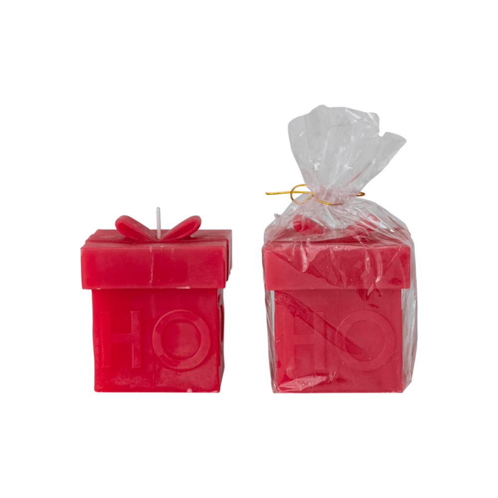 "Ho Ho Ho" Gift Box Shaped Candle, Red, Shop Sweet Lulu