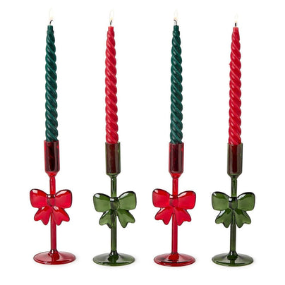 Holiday Bows Taper Candle Holders, Set of 2 - 2 Color Options