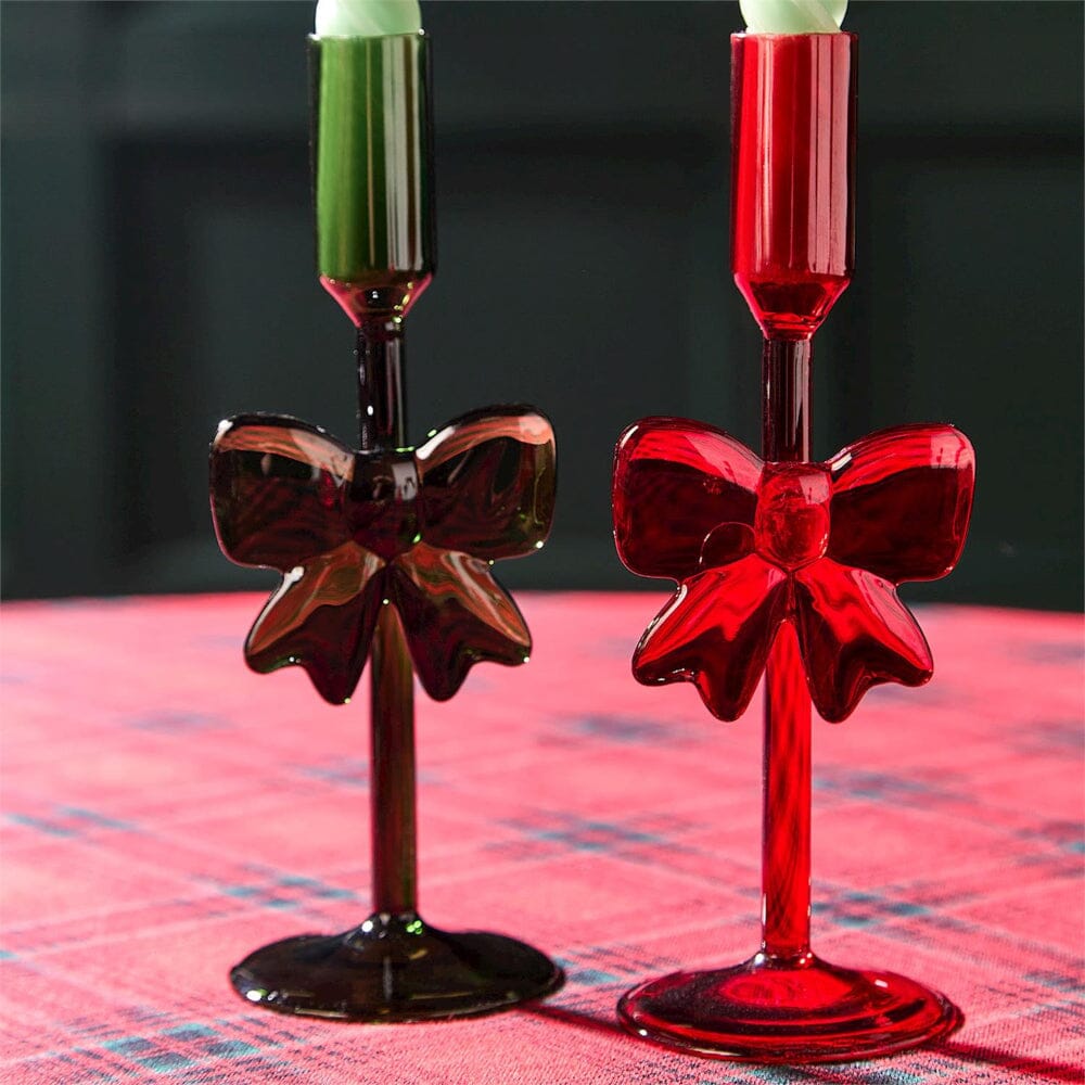 Holiday Bows Taper Candle Holders, Set of 2 - 2 Color Options, Shop Sweet Lulu