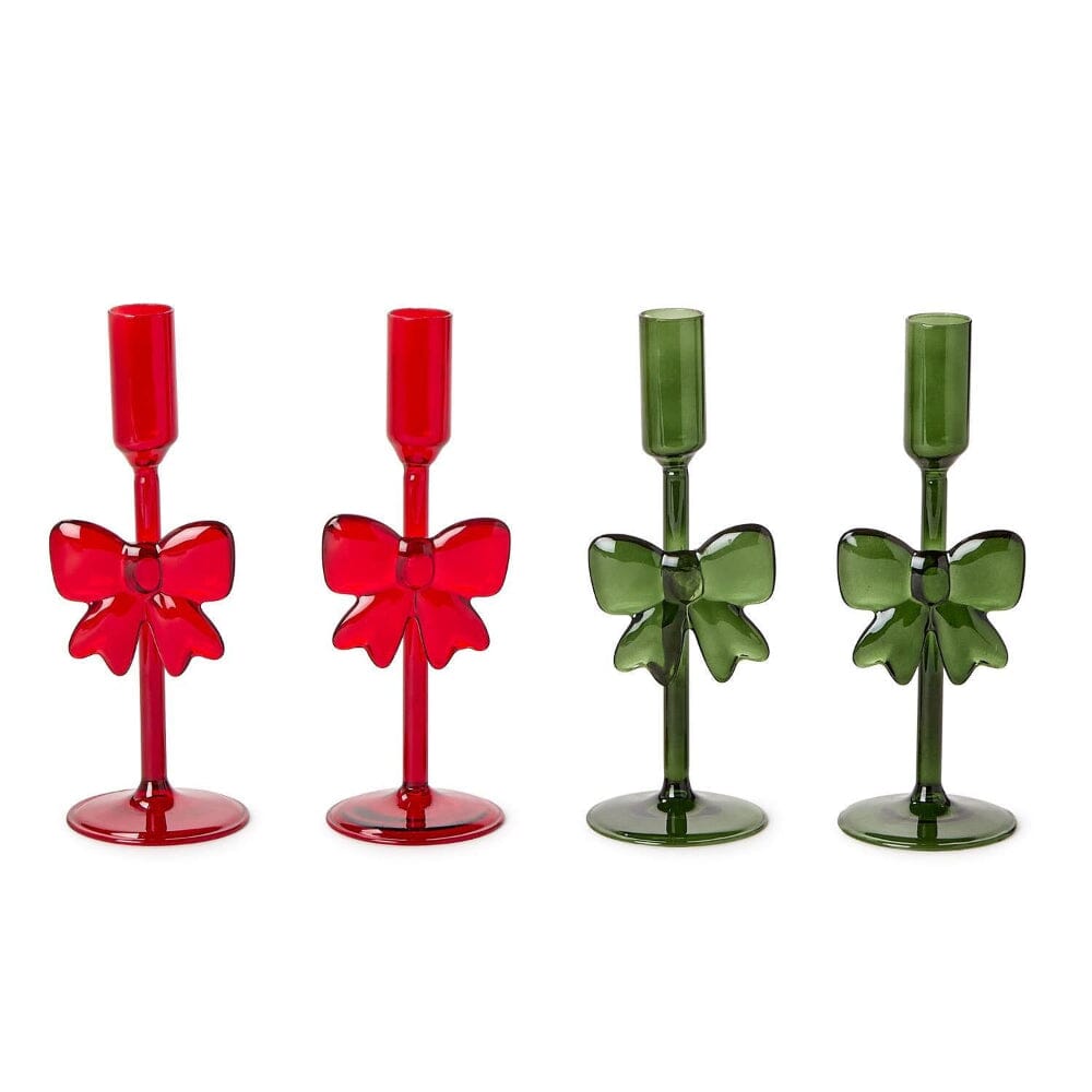 Holiday Bows Taper Candle Holders, Set of 2 - 2 Color Options, Shop Sweet Lulu