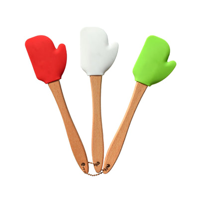 Holiday Silicone & Wood Mitten Shaped Spatulas - Set of 3
