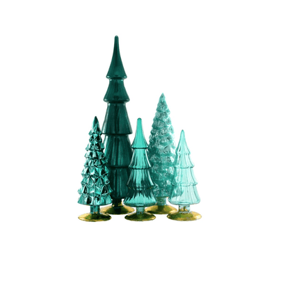 Teal Hue Glass Trees - Set of Five