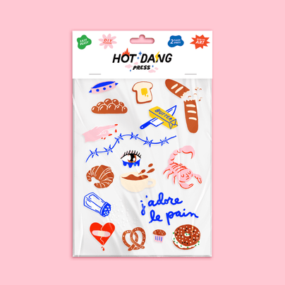 "J'Adore le Pain" Iron-on Sheets, Pack of 2