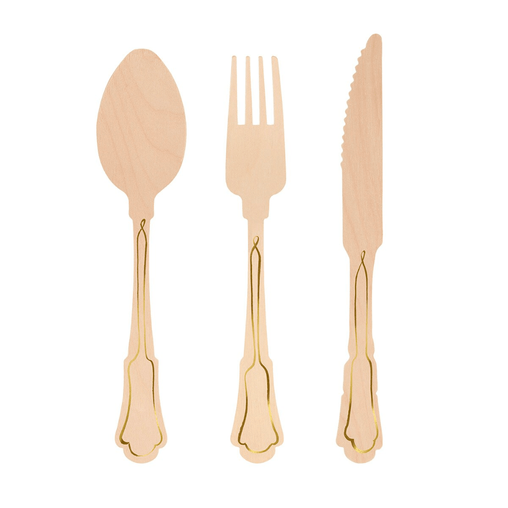 Meri Meri Elegant Gold Foil Detail Wooden Cutlery Set, Shop Sweet Lulu
