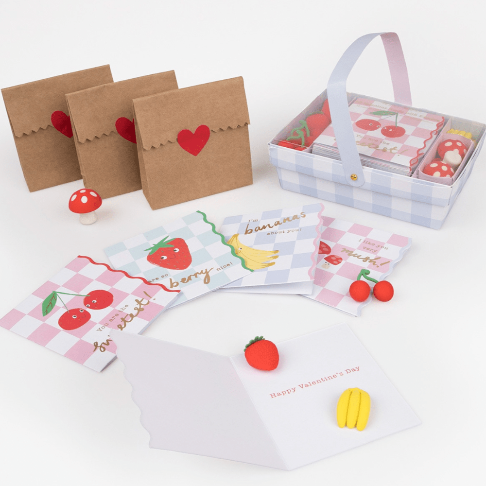 Meri Meri Fruit Basket Kids Valentine's Cards & Erasers Set, Shop Sweet Lulu