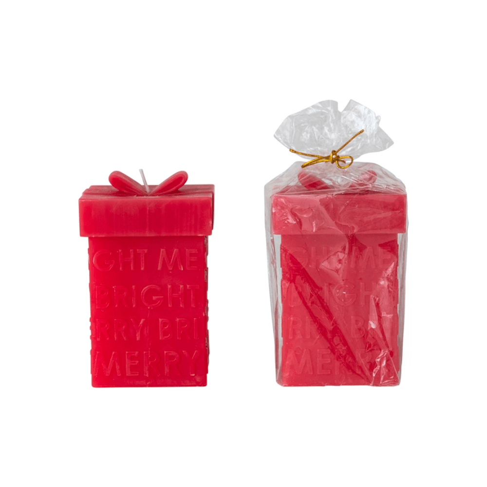 "Merry Bright" Gift Box Shaped Candle, Red, Shop Sweet Lulu