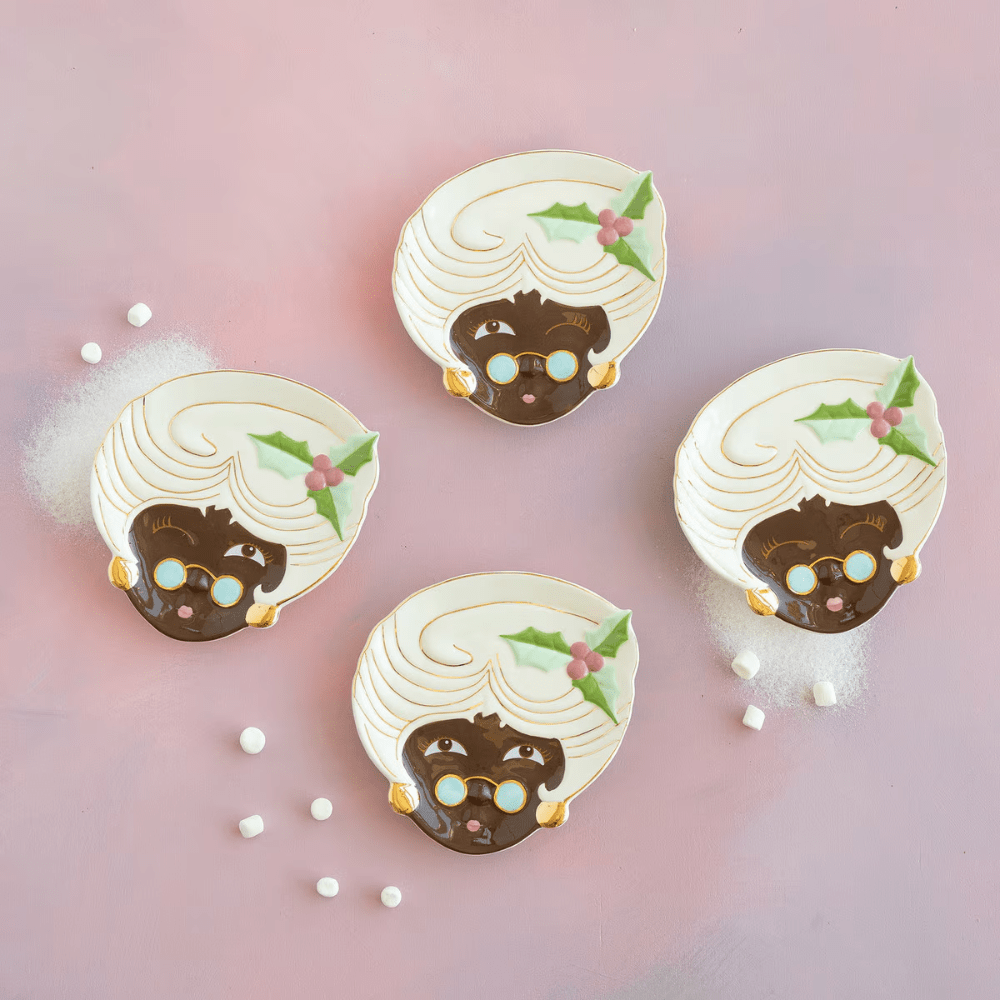 Glitterville Mrs. Papa Noel Cookie Plate, Black - 4 Style Options, Shop Sweet Lulu