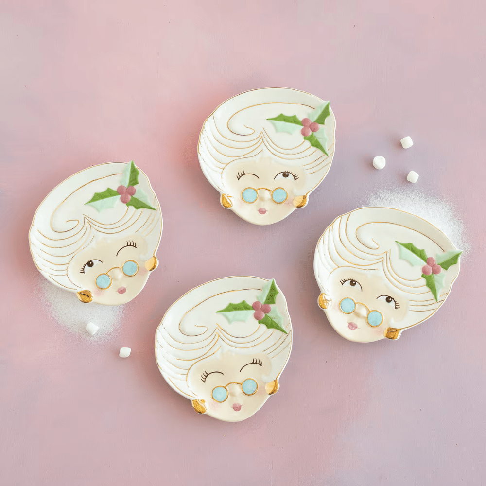 Glitterville Mrs. Papa Noel Cookie Plate, Cream - 4 Style Options, Shop Sweet Lulu