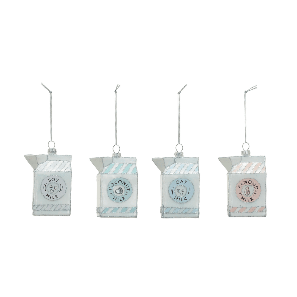 Non-Dairy Milk Carton Glass Ornament, 4 Style Options, Shop Sweet Lulu