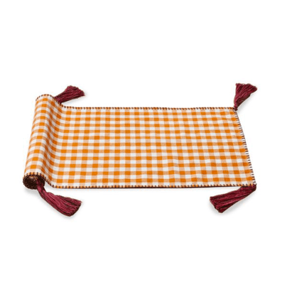Orange Gingham Table Runner w/ Tassels