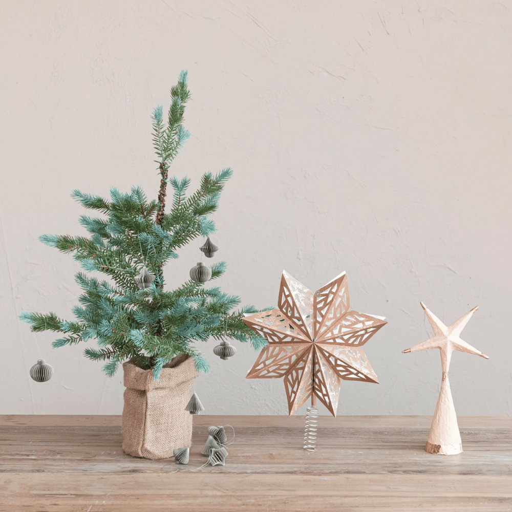 Hand-Painted Recycled Paper Mache Star Tree Topper w/ Gold Foil, Nude Color, Shop Sweet Lulu