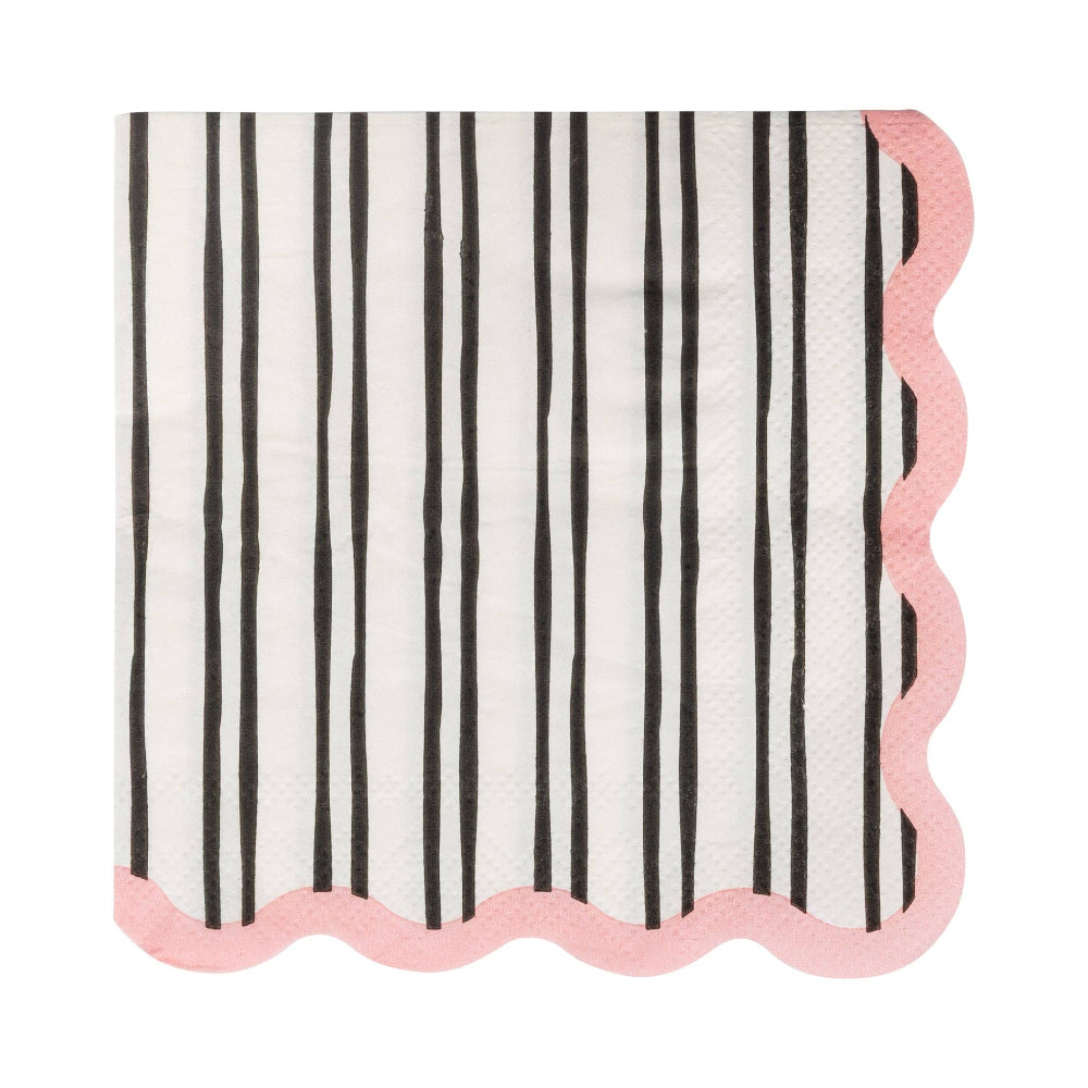 White & Black Striped Cocktail Napkin w/ Pink Scalloped Edges, Shop Sweet Lulu